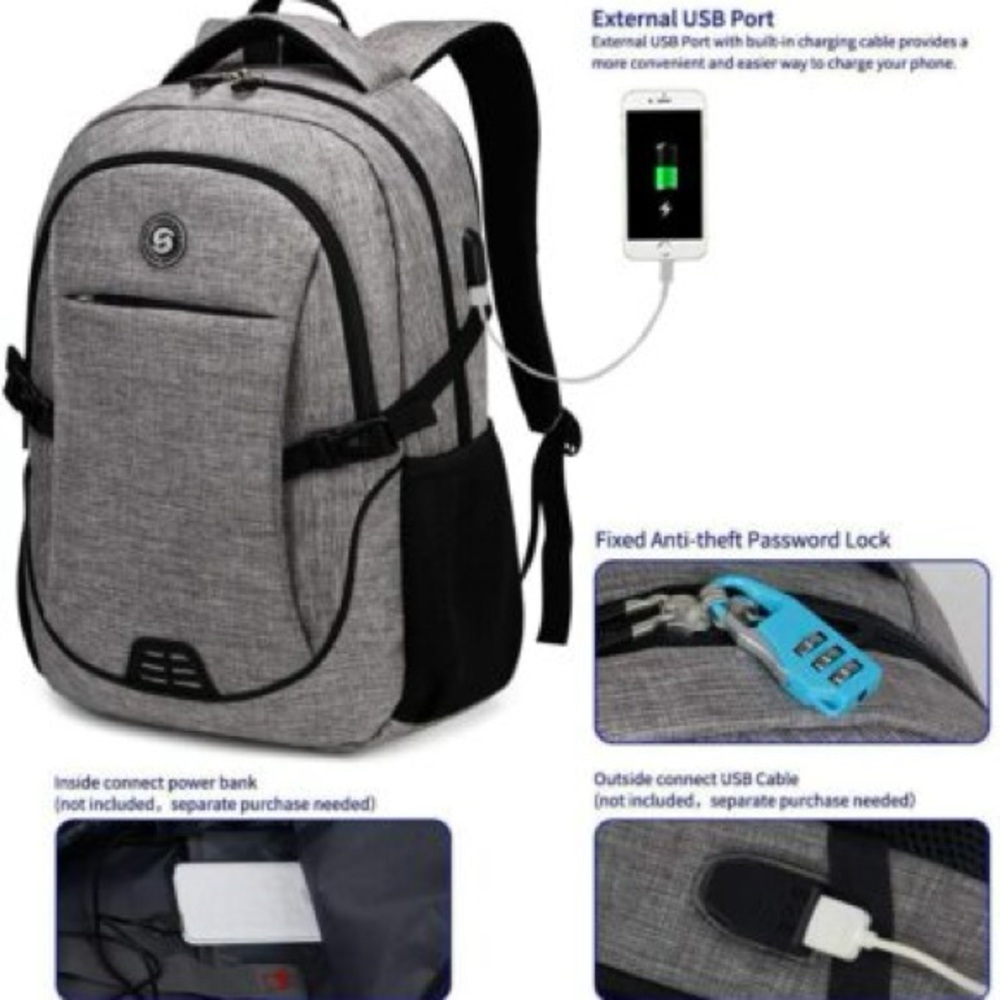SHRRADOO Anti Theft Laptop Backpack Travel Backpacks Bookbag Grey Stylish school